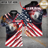 Maxcorners Billiard American Flag Patriot Customized Name, Team Name 3D Polo Shirt