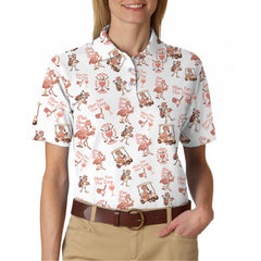 Maxcorners Flamingo Golf Shirt For Golfers, Funny Womens Golf Polos, Pattern Ladies Golf Shirt