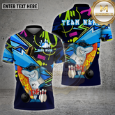 Maxcorners Bowling Shirt Cool Shark With Surfboard Tropical Style Multicolor Options Personalized Name, Team Name Unisex 3D Shirt (4 Colors)