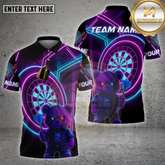 Maxcorners Darts Shirt Neon Dark Teddy Bear Multicolor Options Personalized Name, Team Name Unisex 3D Shirt (4 Colors)