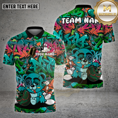 Maxcorners Bowling Shirt Graffiti Sleepy Bear Multioptions Personalized Name, Team Name Unisex 3D Shirt (4 Colors)
