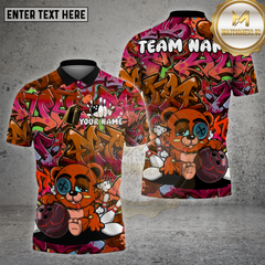Maxcorners Bowling Shirt Graffiti Sleepy Bear Multioptions Personalized Name, Team Name Unisex 3D Shirt (4 Colors)