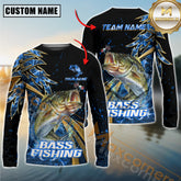 Maxcorners Bass Fishing Hooked Jump Splash Personalized Name, Team Name Long Sleeve Shirt