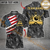 Maxcorners Billiard Golden 8 Ball Flames American Flag Ripped Multicolor Options Personalized Name, Team Name 3D Shirt (4 Colors)