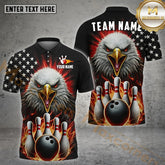 Maxcorners Fire Bowling & Pins Eagle USA Flag Pattern Multicolor Option Customized Name, Team Name 3D Polo Shirt (4 Colors)