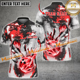 Maxcorners Flame Bowling & Pins Multicolor Option Customized Name, Team Name 3D Polo Shirt (4 Colors)