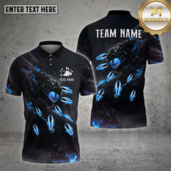 Maxcorners Bowling Ball & Pins Tiger Fire Pins Pattern Personalized Name, Team Name 3D Polo Shirt (4 Colors)