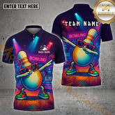 Maxcorners Bowling Shirt Neon Party Pin Dabbing Style Multicolor Options Personalized Name, Team Name 3D Shirt (4 Colors)