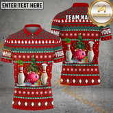 Maxcorner Bowling Ball & Pins Merry Christmas Style Multicolor Option Customized Name 3D Shirt (3 Colors)