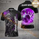 Maxcorner Bowling Ball & Pins Galaxy Moon Samurai Multicolor Option Customized Name 3D Shirt (4 Colors)