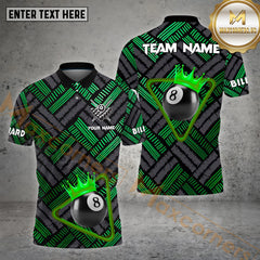 Maxcorners Billiard Rack Crown 8 Ball Pattern Pattern Personalized Name, Team Name 3D Polo Shirt (4 Colors)