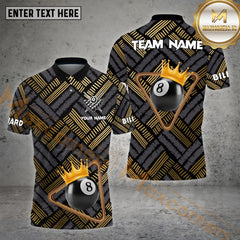 Maxcorners Billiard Rack Crown 8 Ball Pattern Pattern Personalized Name, Team Name 3D Polo Shirt (4 Colors)