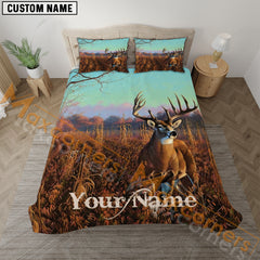 Maxcorners Deer Hunting Blue Sky Custom Name 3D All Over Printed Bedding Set