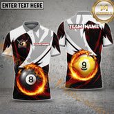 Maxcorners Billiards 8 Ball and 9 Ball Flame Thunderstorm Multicolor Options Personalized Name, Team Name 3D Polo Shirt (4 Colors)