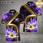 Maxcorners Bowling Flame Gold Bowling Ball Multicolor Options Personalized Name, Team Name 3D Polo Shirt (4 Colors)