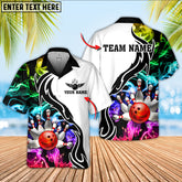 Maxcorners Bowling And Pins Multicolor Smoke Pattern Option Customized Name Hawaiian Shirt (4 Colors)