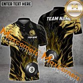 Maxcorners Dragon Billiard Ball 8 Fire Multicolor Options Personalized Name, Team Name 3D Polo Shirt (4 Colors)