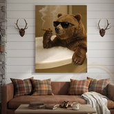 Maxcorners Bear Relaxing in Bathtub with Sunglasses Wrapped Canvas