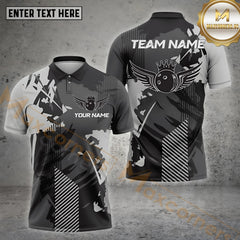Maxcorners Grey Bowling Royal Winged Ball Design Personalized Name, Team Name 3D Shirt