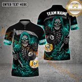 Maxcorners Billiard 8 Ball & 9 Ball Death Reaper Multicolor Options Personalized Name, Team Name 3D Polo Shirt (4 Colors)