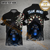 Maxcorners Darts Smoke Skull Reaper Pattern Multicolor Options Personalized Name, Team Name 3D Polo Shirt (4 Colors)