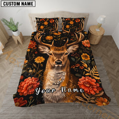Maxcorners Autumn Deer Flower Bedding Set 3D Print Custom Name