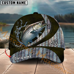 Maxcorners Stripped Bass Fishing Skinfish Leather Pattern Multicolor Personalized Name 3D Cap