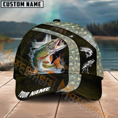 Maxcorners Pike Fishing Skinfish Texure Pattern Multicolor Personalized Name 3D Cap