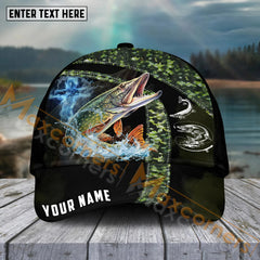Maxcorners Pike Fishing Cross Water Skinfish Water Sport Pattern Personalized Name 3D Cap