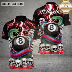 Maxcorners Billiards Lightning Snake Skull 8 Ball Style Multioptions Personalized Name, Team Name Unisex 3D Shirt