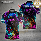Maxcorners Bowling Shirt Skull Bowling Ball Neon Pattern Multicolor Options Personalized Name, Team Name Unisex 3D Shirt (4 Colors)