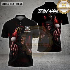 Maxcorners Grim Reaper Golf Polo Shirt, Customized Name & Team Name 3D Shirts (4 Colors)