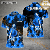 Maxcorners Bowling & Pins Skull Reaper Flame Pattern Multicolor Option Customized Name, Team Name 3D Polo Shirt (4 Colors)