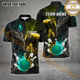 Maxcorners Bowling & Pins Flame Thunder Wolf And Dragon Pattern Multicolor Option Customized Name, Team Name 3D Polo Shirt (4 Colors)