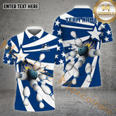 Maxcorners Bowling & Pins Flame Ball Star Pattern Multicolor Option Customized Name, Team Name 3D Polo Shirt (4 Colors)