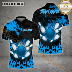 Maxcorners Dragon And Fire Bowling Ball & Pins Personalized Name, Team Name 3D Polo Shirt (4 Colors)