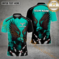 Maxcorners Eagle Bowling Ball & Pins Eagle And Bowling Ball Personalized Name, Team Name 3D Polo Shirt (4 Colors)