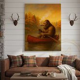 Maxcorners Bigfoot Fishing with Cigar Autumn Lake Rustic Cabin Art Wrapped Canvas
