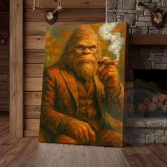 Maxcorners Bigfoot Smoking Cigar Rustic Lodge Wall Art Wrapped Canvas