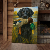 Maxcorners Black Lab Retriever With Duck Hunting Art Wrapped Canvas