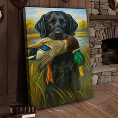 Maxcorners Black Lab Retriever With Duck Hunting Art Wrapped Canvas