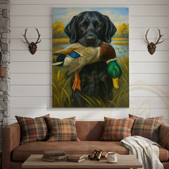 Maxcorners Black Lab Retriever With Duck Hunting Art Wrapped Canvas