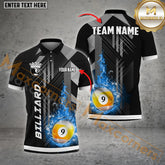 Maxcorners Billiard Grey Line Fire 9 Ball Pattern Personalized Name, Team Name 3D Polo Shirt (4 Colors)