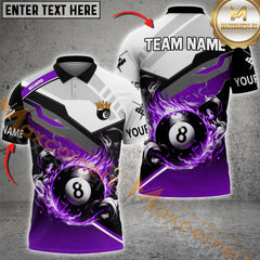 Maxcorners Billiard Grey Rhombus Fire 8 Ball Pattern Personalized Name, Team Name 3D Polo Shirt (4 Colors)