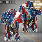 Maxcorners 8 Ball & 9 Ball Eagle American Flag Patriot Billiard Jersey Customized Name, Team Name 3D Polo Shirt