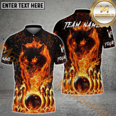 Maxcorners Bowling Ball & Pins Fire Wolf Bowling Ball Multicolor Options Personalized Name, Team Name 3D Shirt (4 Colors)