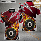 Maxcorners Billiard 8 Ball Fire Pattern Multicolor Options Personalized Name, Team Name 3D Polo Shirt (4 Colors)