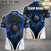 Maxcorners Billiard 8 Ball Fire Thunder Pattern Multicolor Options Personalized Name, Team Name 3D Polo Shirt (4 Colors)
