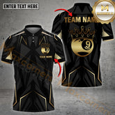 Maxcorners Billiard 9 Ball Crown King Pattern Multicolor Options Personalized Name, Team Name 3D Polo Shirt (4 Colors)