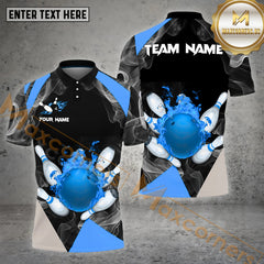Maxcorners Bowling Ball & Pins Flame And Smoke Pattern Jersey Style Personalized Name, Team Name 3D Polo Shirt (4 Colors)
